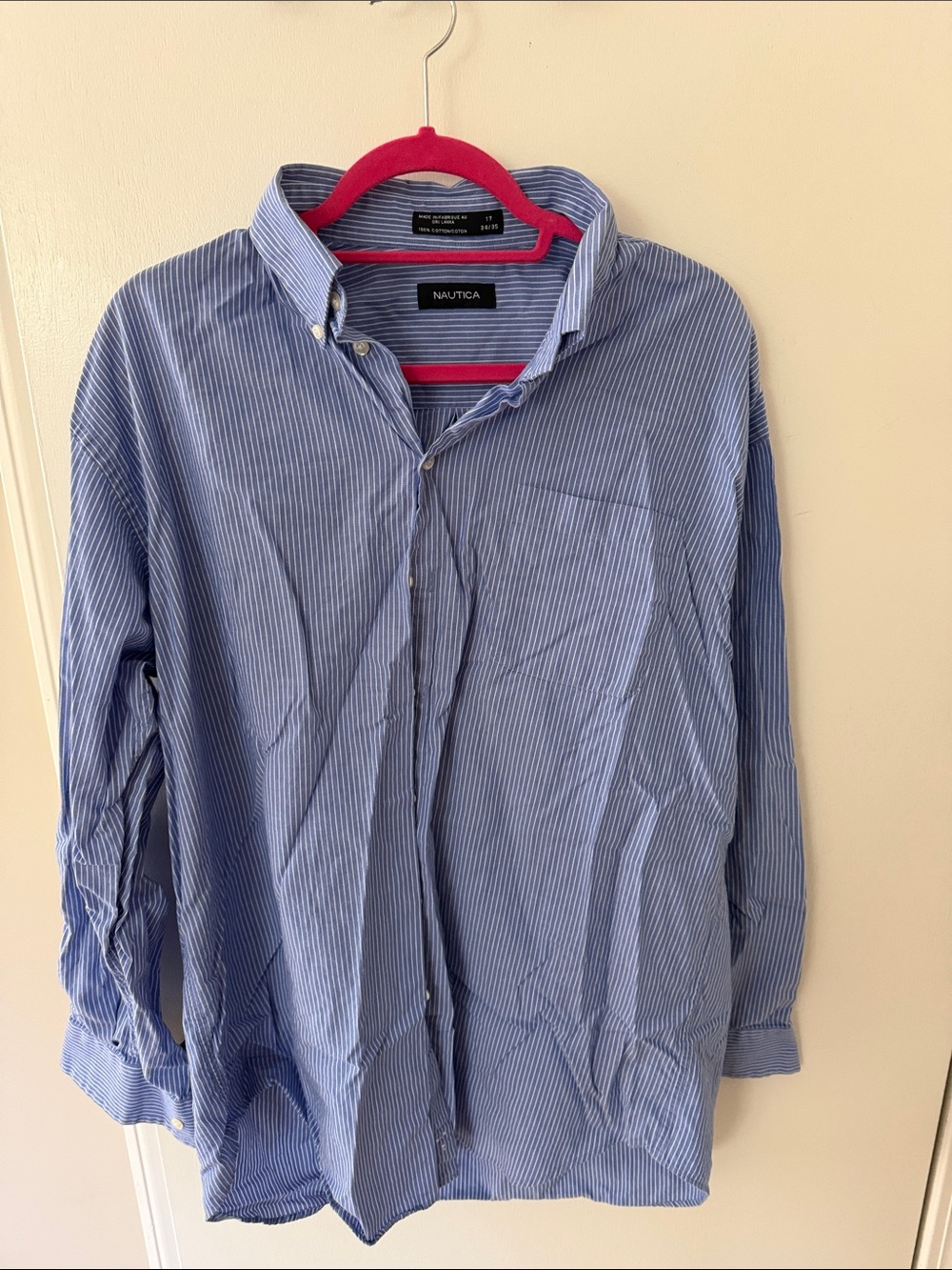 Nautica Blue and White Striped Button-Down Shirt